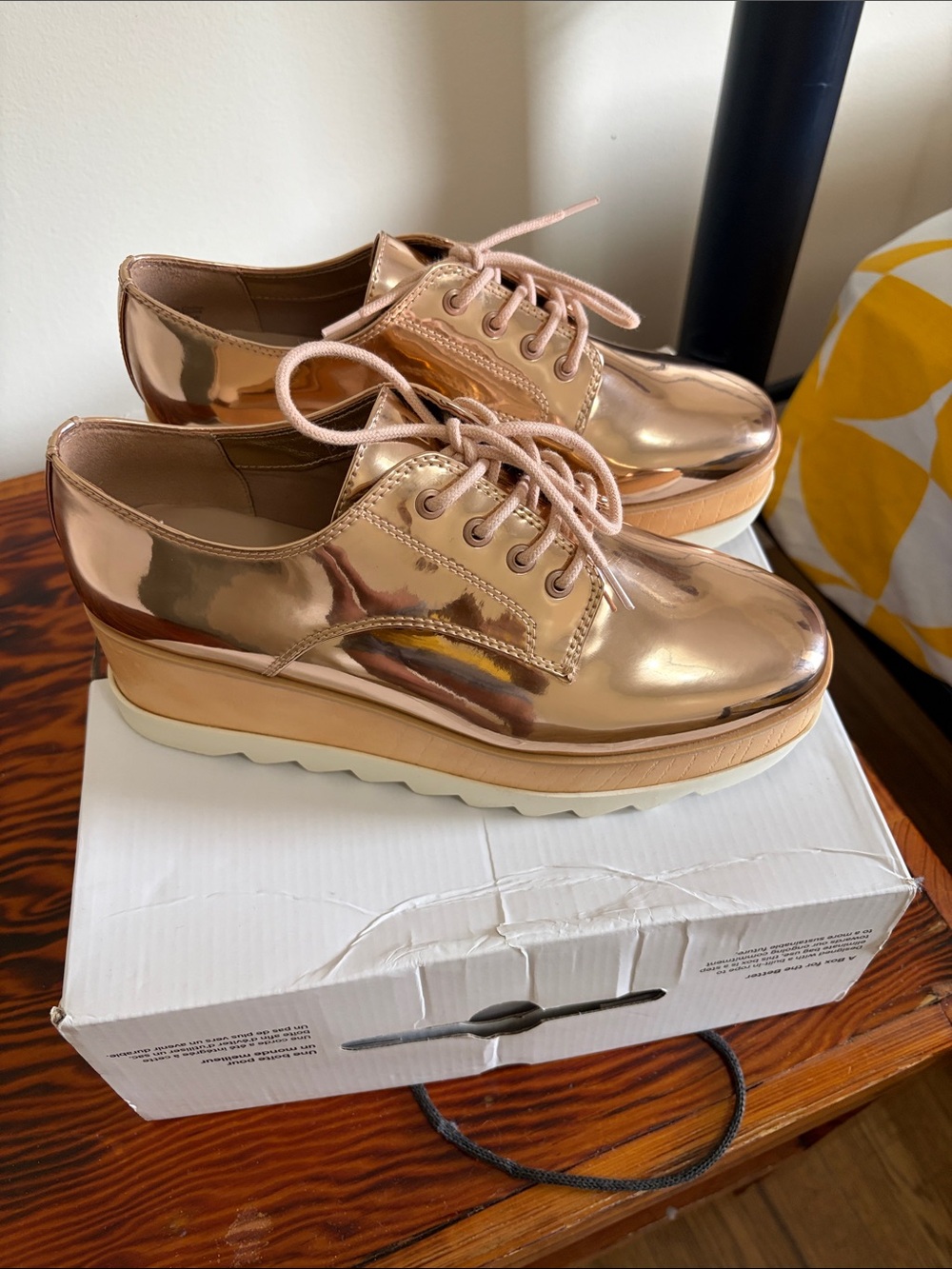 Aldo Metallic Rose Gold Platform Lace-Up Oxfords